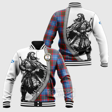 Pennycook Tartan Clan Crest Baseball Jacket with Highlander Warrior Celtic Style Unisex - Tartan Vibes Clothing