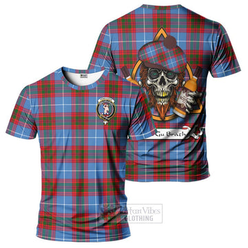 Tartan Vibes Clothing Pennycook Tartan T-Shirt with Family Crest and Bearded Skull Holding Bottles of Whiskey