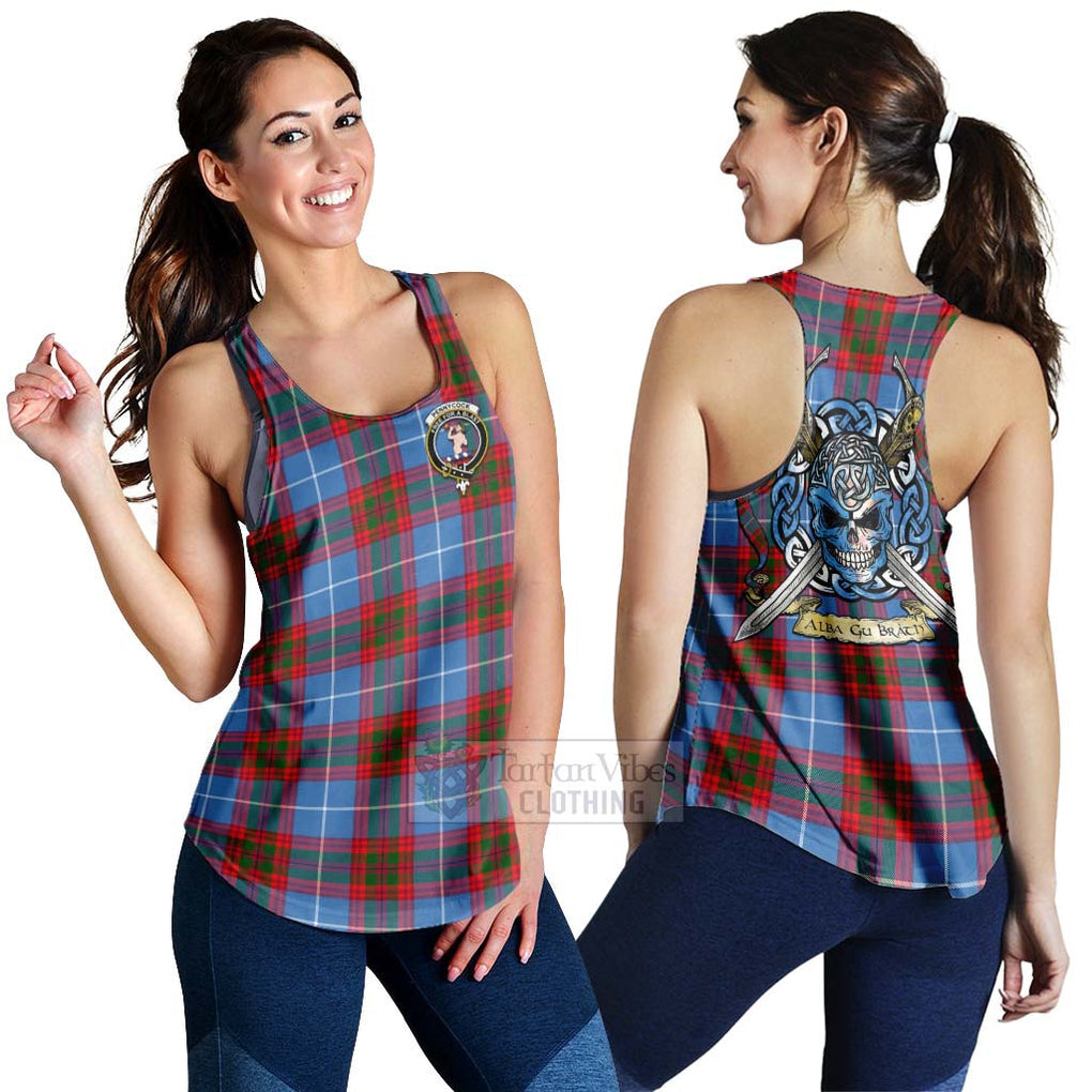 Pennycook Tartan Women's Racerback Tanks with Family Crest Celtic Skull Style 4XL - Tartan Vibes Clothing