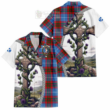 Pennycook Tartan Hawaiian Shirt with Family Crest and St. Andrew's Cross Accented by Thistle Vines Kid - Tartan Vibes Clothing
