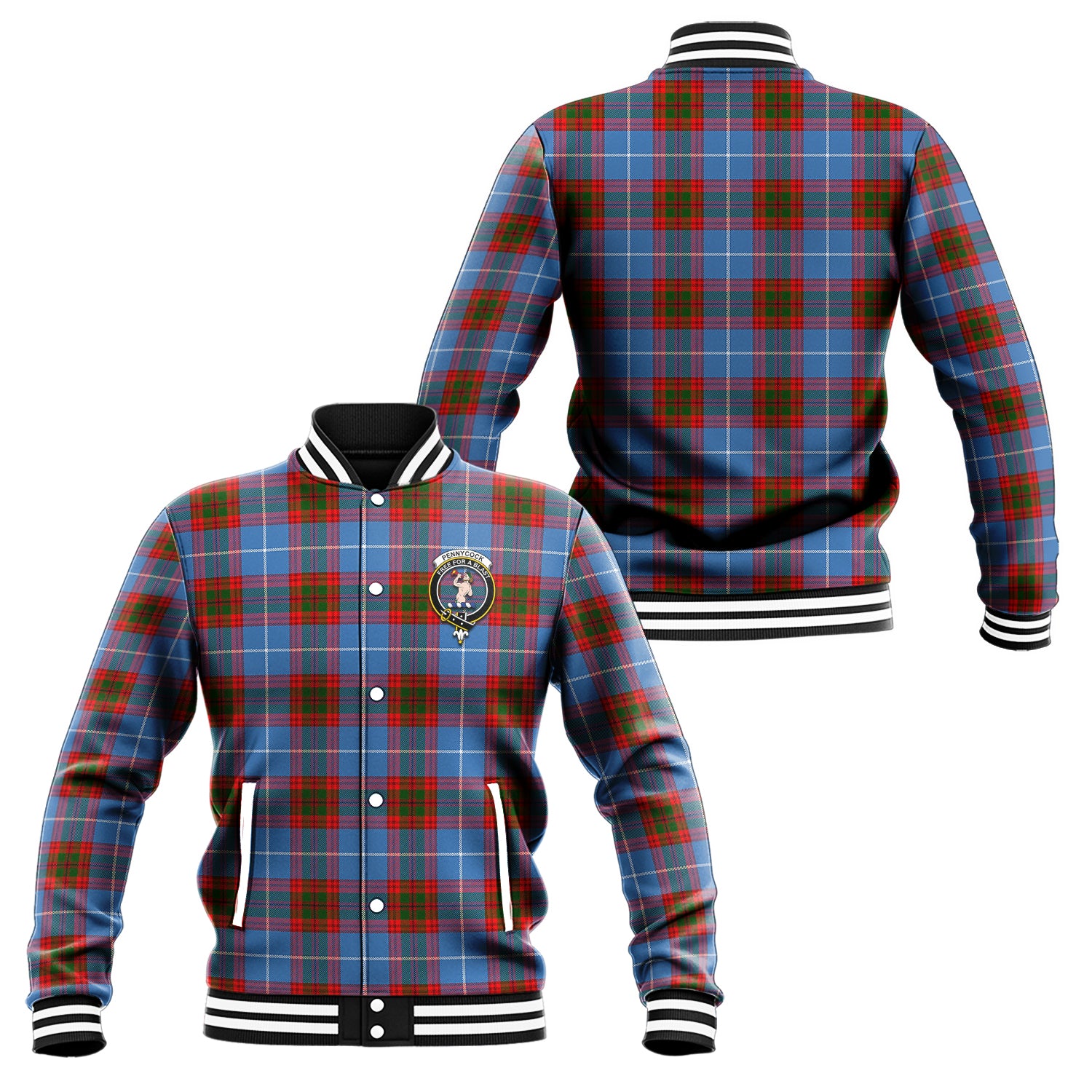 Pennycook Tartan Baseball Jacket with Family Crest Unisex - Tartan Vibes Clothing