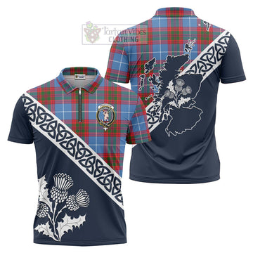 Pennycook Tartan Zipper Polo Shirt Featuring Thistle and Scotland Map Unisex - Tartanvibesclothing Store