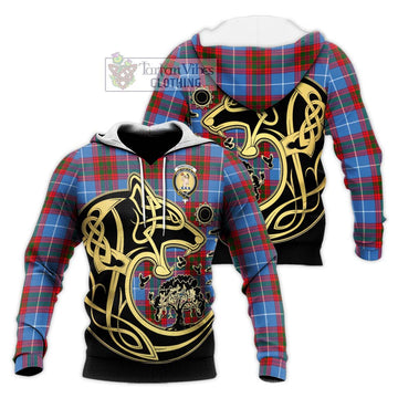 Pennycook Tartan Knitted Hoodie with Family Crest Celtic Wolf Style Unisex Knitted Pullover Hoodie - Tartan Vibes Clothing