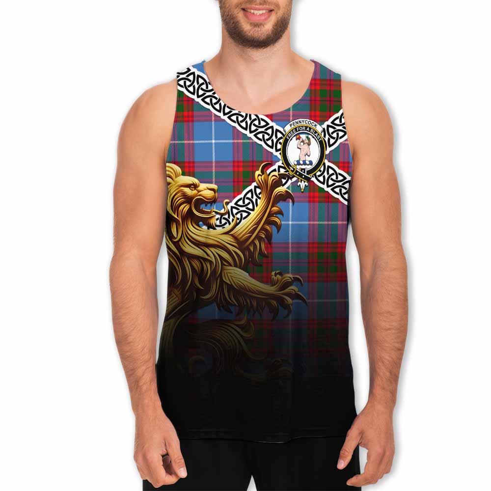 Pennycook Crest Tartan Men's Tank Top with Golden Lion Emblem Celtic Style Men - Tartan Vibes Clothing