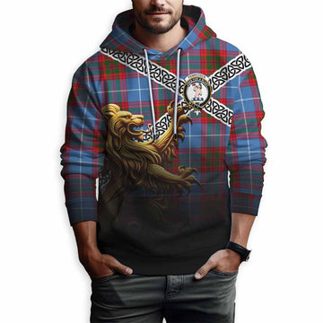 Tartan Vibes Clothing Pennycook Crest Tartan Hoodie with Golden Lion Emblem Celtic Style