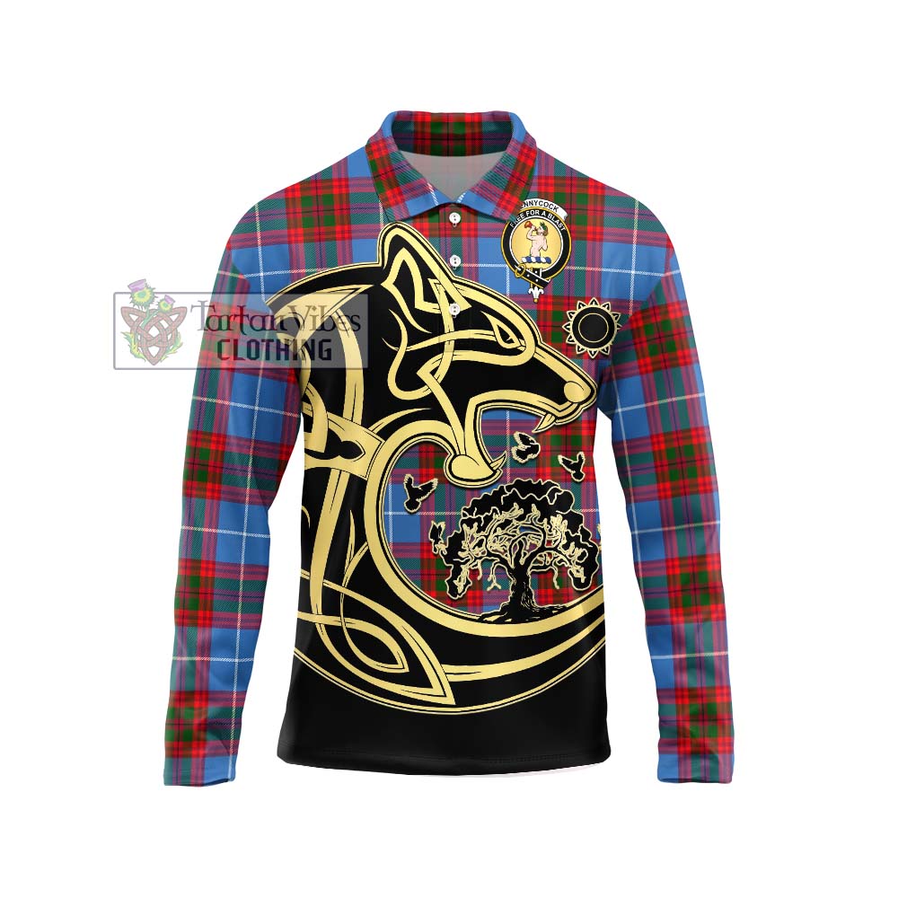 Pennycook Tartan Long Sleeve Polo Shirt with Family Crest Celtic Wolf Style Unisex - Tartan Vibes Clothing