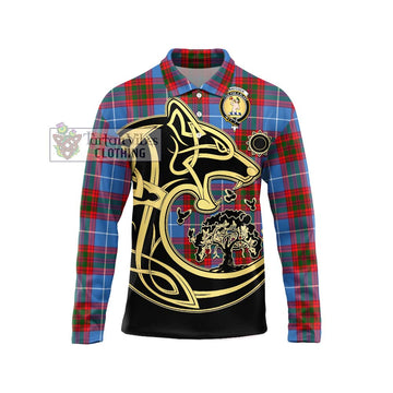 Pennycook Tartan Long Sleeve Polo Shirt with Family Crest Celtic Wolf Style Unisex - Tartan Vibes Clothing
