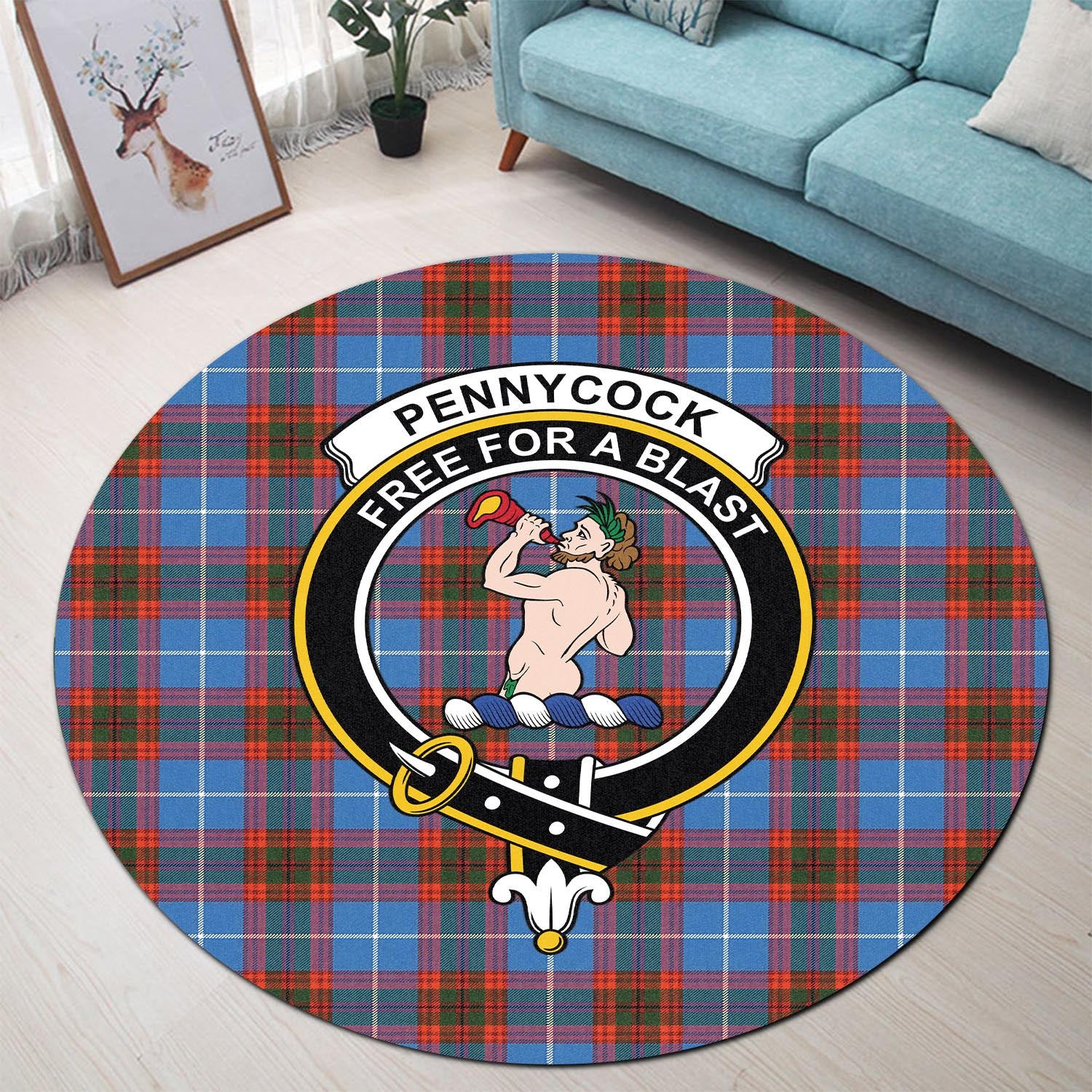 Pennycook Tartan Round Rug with Family Crest - Tartan Vibes Clothing