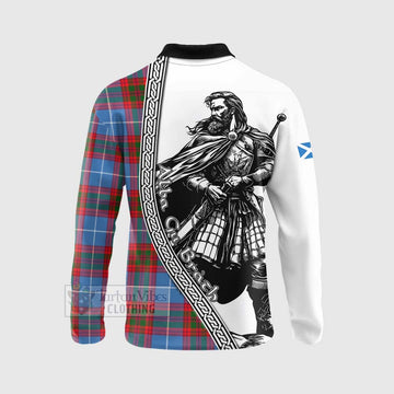 Pennycook Tartan Clan Crest Long Sleeve Polo Shirt with Highlander Warrior Celtic Style - Tartan Vibes Clothing