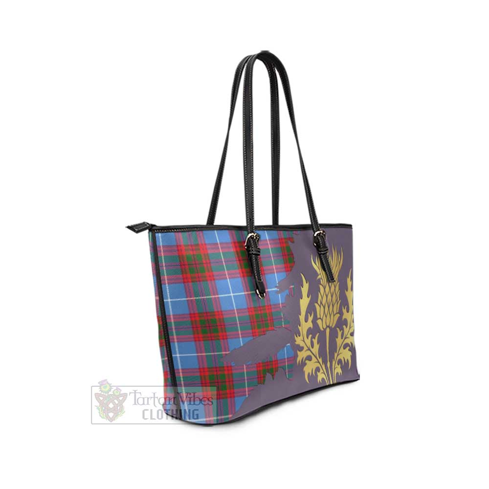 Pennycook Tartan Leather Tote Bag Gold Thistle Style - Tartan Vibes Clothing