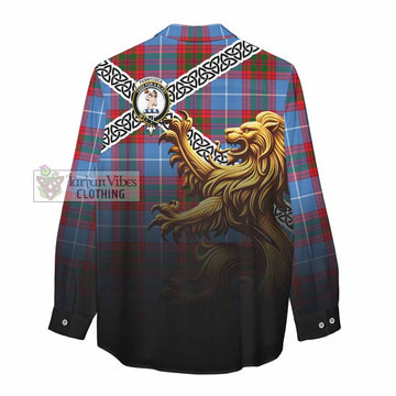 Pennycook Crest Tartan Women's Casual Shirt with Golden Lion Emblem Celtic Style - Tartan Vibes Clothing