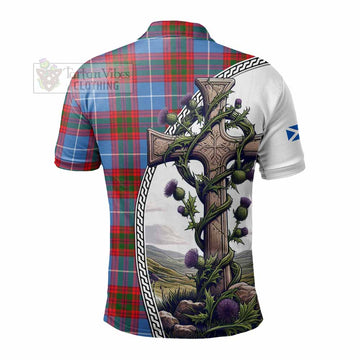 Pennycook Tartan Polo Shirt with Family Crest and St. Andrew's Cross Accented by Thistle Vines - Tartan Vibes Clothing