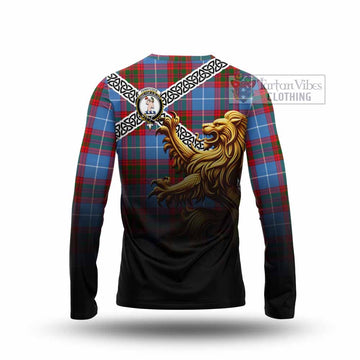 Pennycook Crest Tartan Long Sleeve T-Shirt with Golden Lion Emblem Celtic Style - Tartan Vibes Clothing