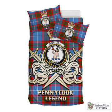 Tartan Vibes Clothing Pennycook Tartan Bedding Set with Clan Crest and the Golden Sword of Courageous Legacy