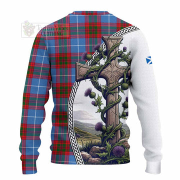 Pennycook Tartan Knitted Sweater with Family Crest and St. Andrew's Cross Accented by Thistle Vines - Tartan Vibes Clothing