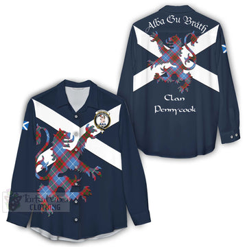 Pennycook Tartan Lion Rampant Women's Casual Shirt Proudly Display Your Heritage with Alba Gu Brath and Clan Name - Tartan Vibes Clothing