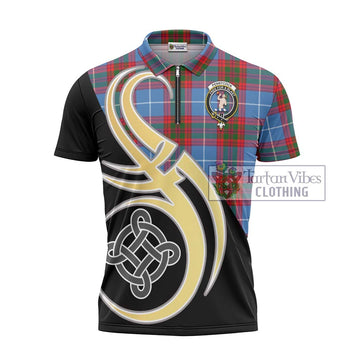 Pennycook Tartan Zipper Polo Shirt with Family Crest and Celtic Symbol Style - Tartan Vibes Clothing