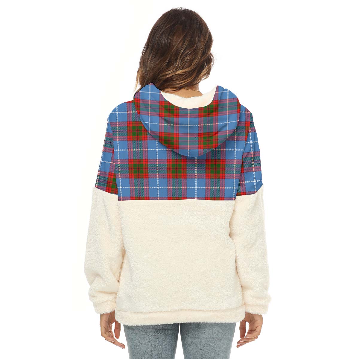 pennycook-tartan-womens-borg-fleece-hoodie-with-half-zip-with-family-crest
