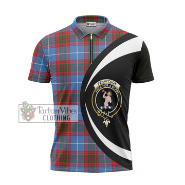 Pennycook Tartan Zipper Polo Shirt with Family Crest Circle Style - Tartan Vibes Clothing