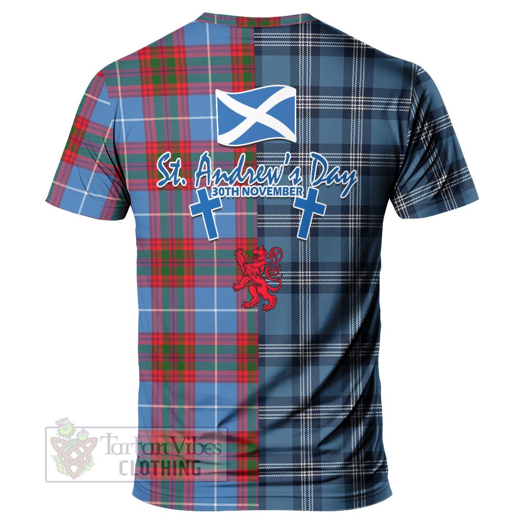 Pennycook Tartan T-Shirt Happy St. Andrew's Day Half Tartan Style - Tartan Vibes Clothing
