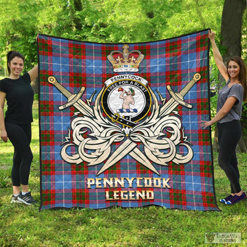 Pennycook Tartan Quilt with Clan Crest and the Golden Sword of Courageous Legacy - Tartan Vibes Clothing