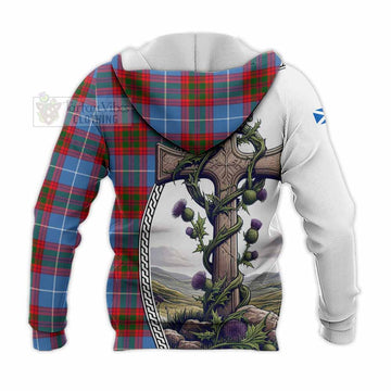 Pennycook Tartan Knitted Hoodie with Family Crest and St. Andrew's Cross Accented by Thistle Vines - Tartan Vibes Clothing