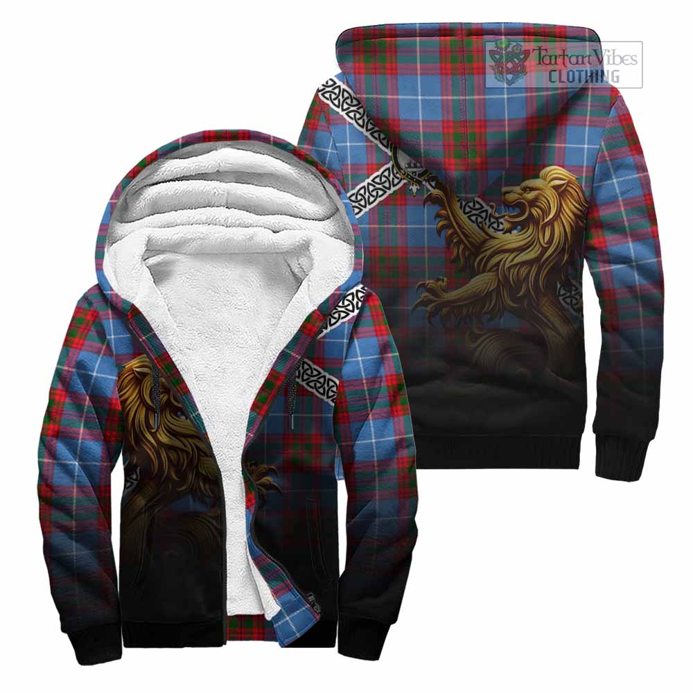 Pennycook Crest Tartan Sherpa Hoodie with Golden Lion Emblem Celtic Style Unisex - Tartan Vibes Clothing
