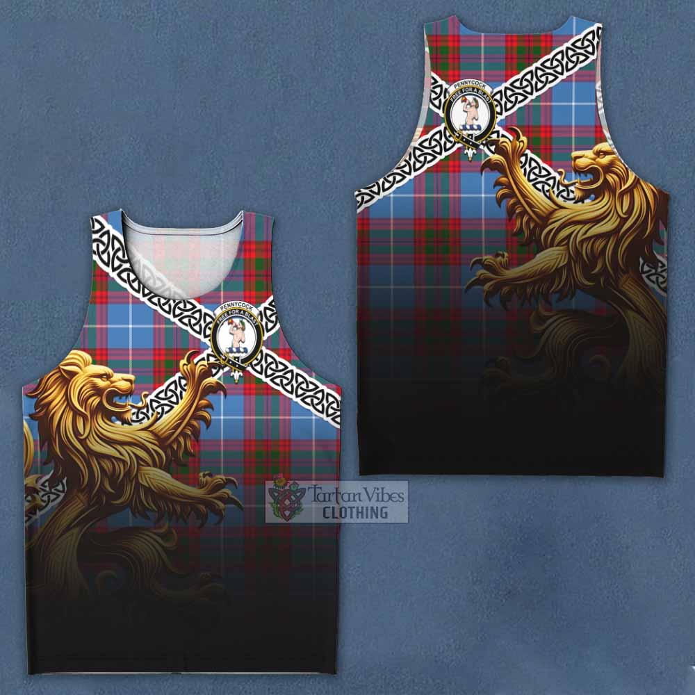 Pennycook Crest Tartan Men's Tank Top with Golden Lion Emblem Celtic Style - Tartan Vibes Clothing