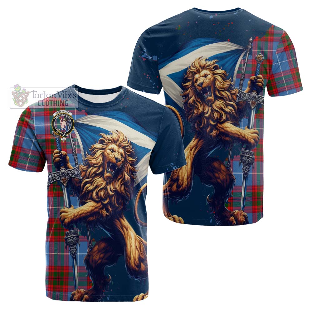 Tartan Vibes Clothing Pennycook Tartan Family Crest Cotton T-shirt with Scottish Majestic Lion