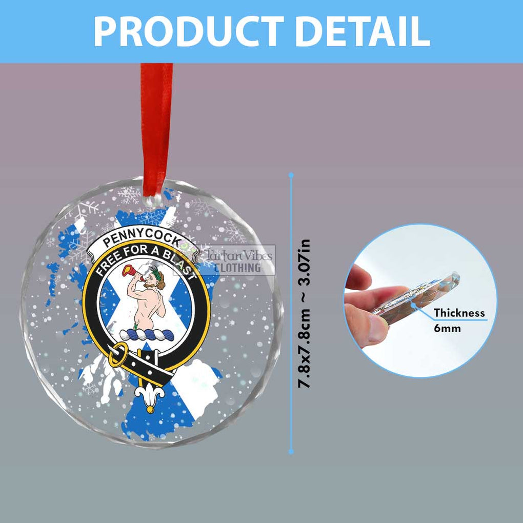 Pennycook Clan Crest Christmas Glass Ornament with Scotland Map - 2D-tartanvibesclothing