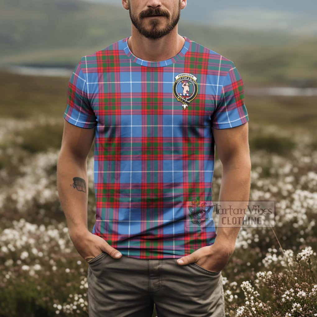Tartan Vibes Clothing Pennycook Tartan T-Shirt with Family Crest and Bearded Skull Holding Bottles of Whiskey