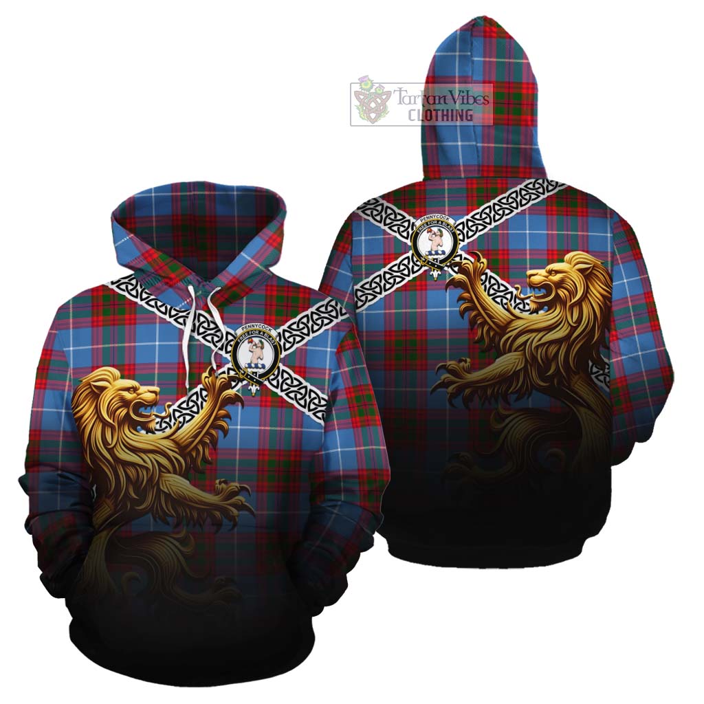 Pennycook Crest Tartan Cotton Hoodie with Golden Lion Emblem Celtic Style - Tartan Vibes Clothing