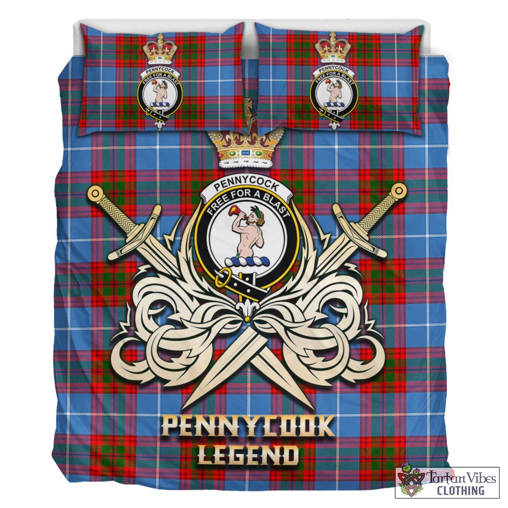 Tartan Vibes Clothing Pennycook Tartan Bedding Set with Clan Crest and the Golden Sword of Courageous Legacy