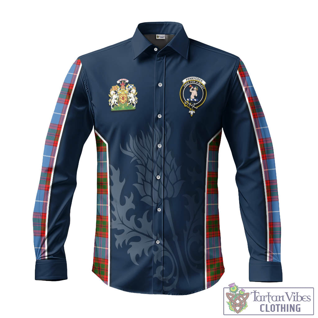 Tartan Vibes Clothing Pennycook Tartan Long Sleeve Button Up Shirt with Family Crest and Scottish Thistle Vibes Sport Style
