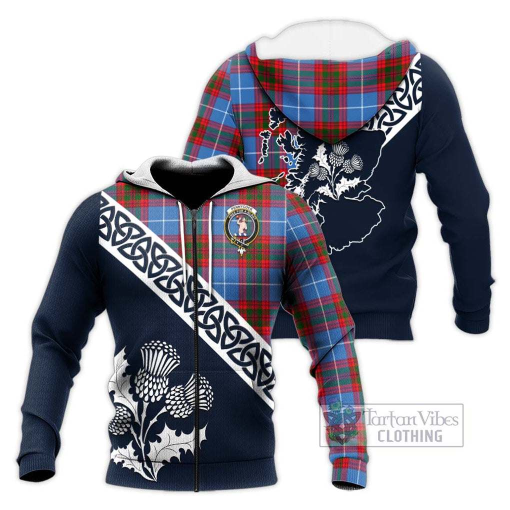Tartan Vibes Clothing Pennycook Tartan Knitted Hoodie Featuring Thistle and Scotland Map