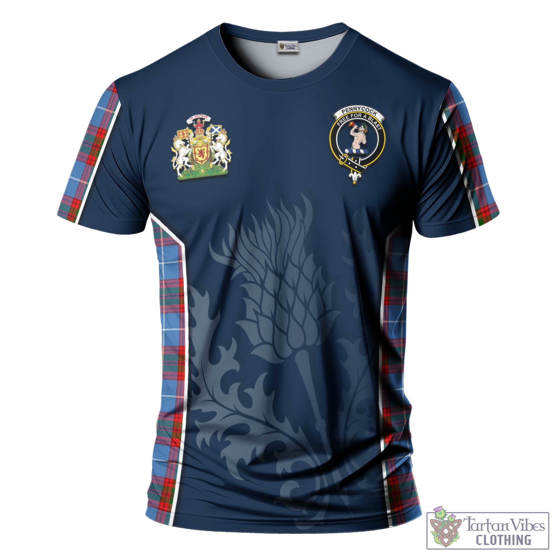 Tartan Vibes Clothing Pennycook Tartan T-Shirt with Family Crest and Scottish Thistle Vibes Sport Style