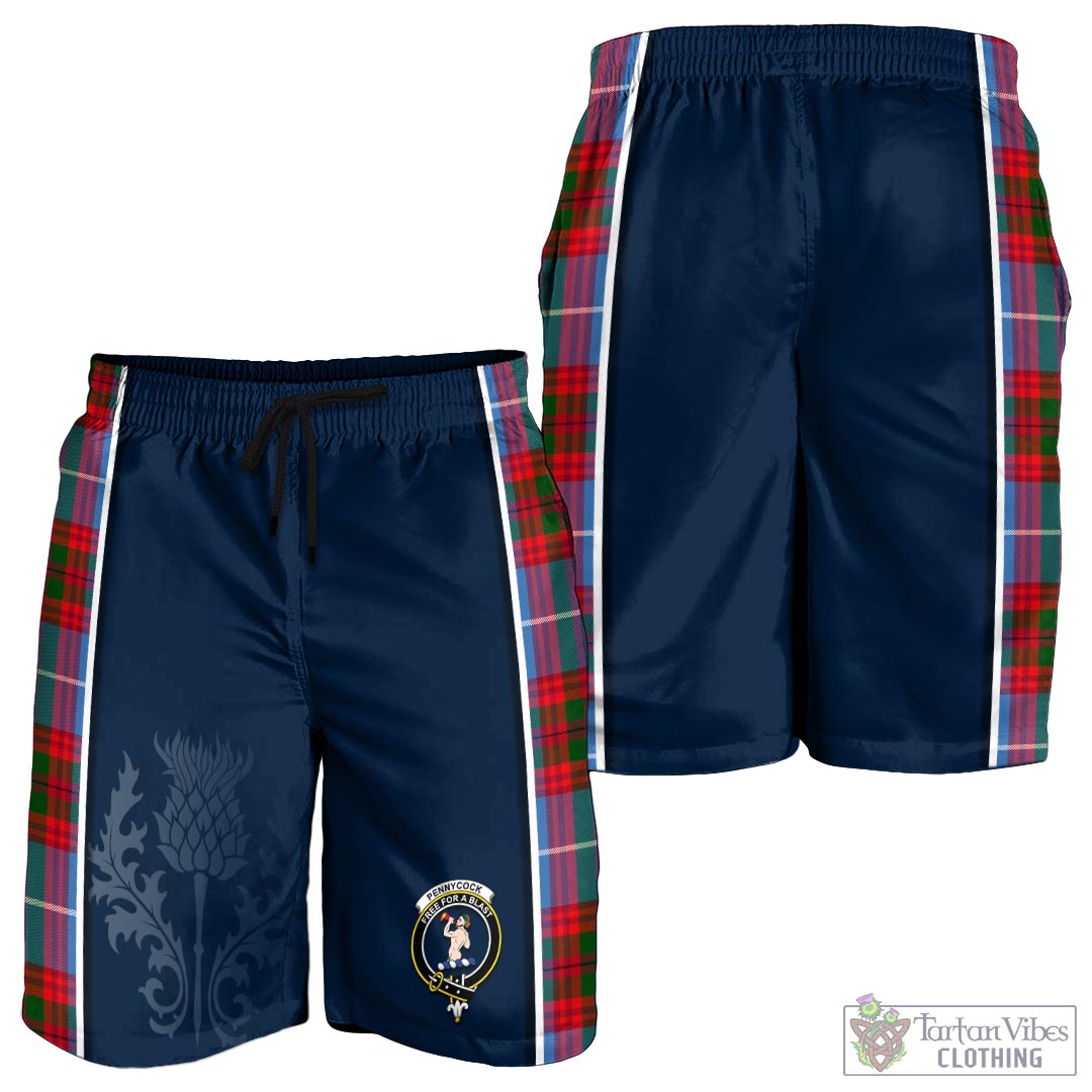 Tartan Vibes Clothing Pennycook Tartan Men's Shorts with Family Crest and Scottish Thistle Vibes Sport Style
