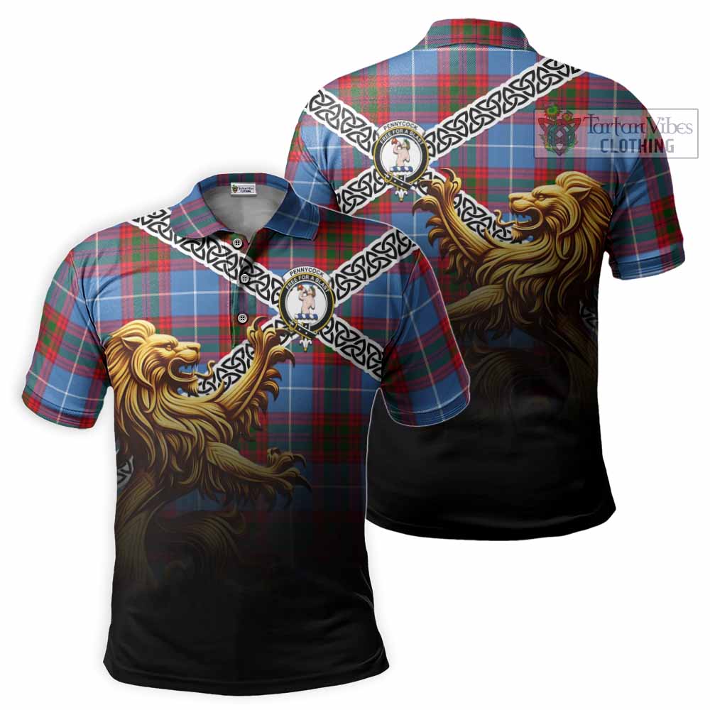 Pennycook Crest Tartan Polo Shirt with Golden Lion Emblem Celtic Style - Tartan Vibes Clothing