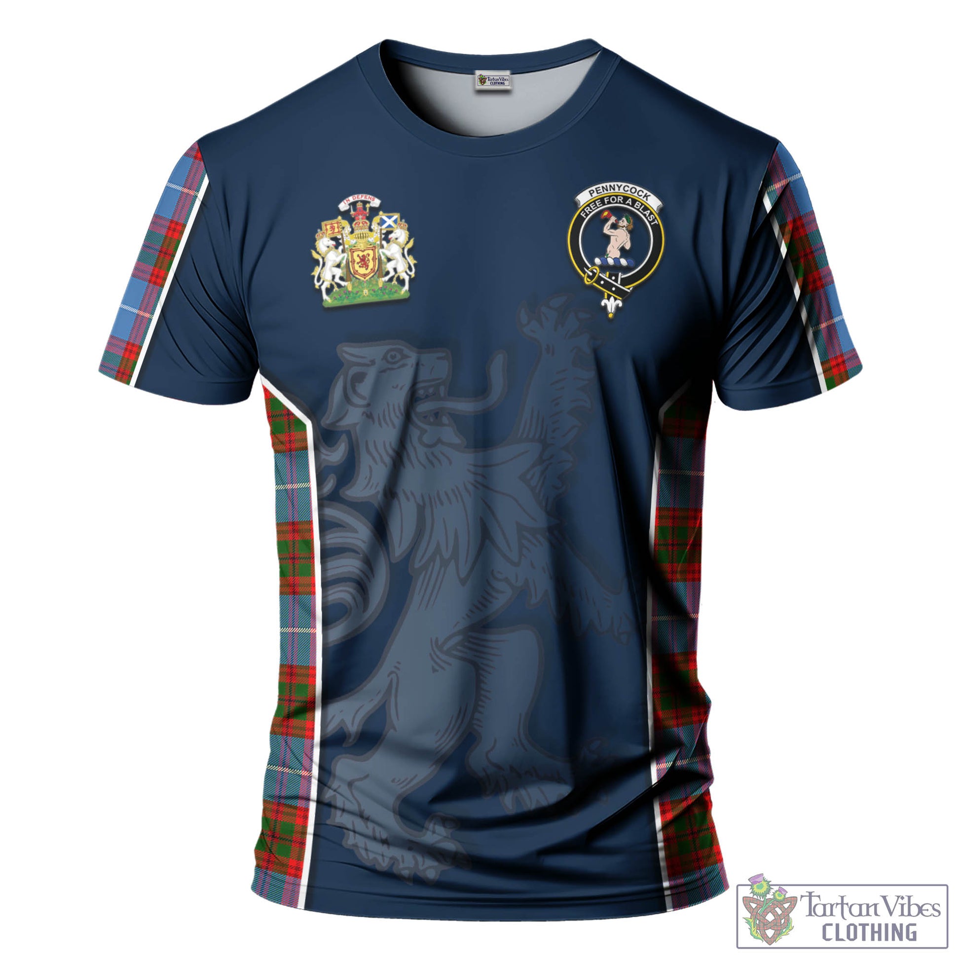 Tartan Vibes Clothing Pennycook Tartan T-Shirt with Family Crest and Lion Rampant Vibes Sport Style