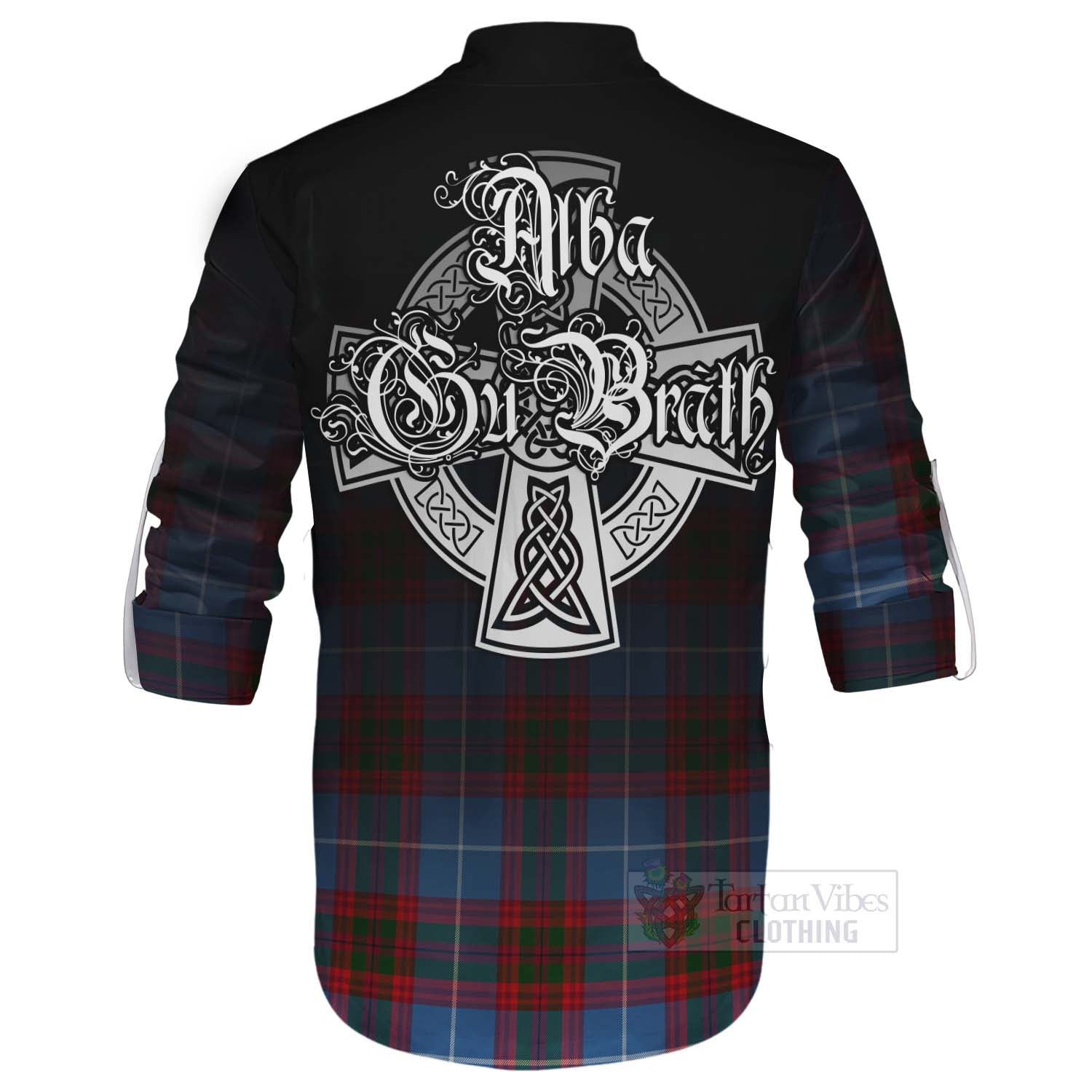 Tartan Vibes Clothing Pennycook Tartan Ghillie Kilt Shirt Featuring Alba Gu Brath Family Crest Celtic Inspired