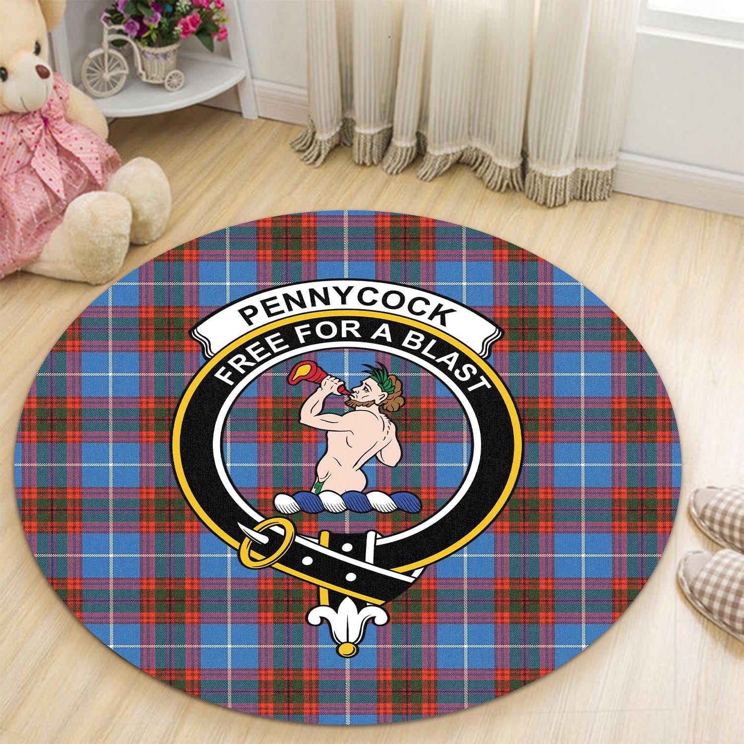 Pennycook Tartan Round Rug with Family Crest - Tartan Vibes Clothing