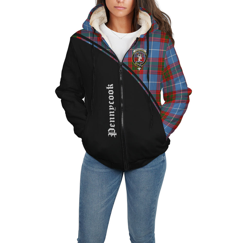 Pennycook Tartan Sherpa Hoodie with Family Crest Curve Style - Tartan Vibes Clothing