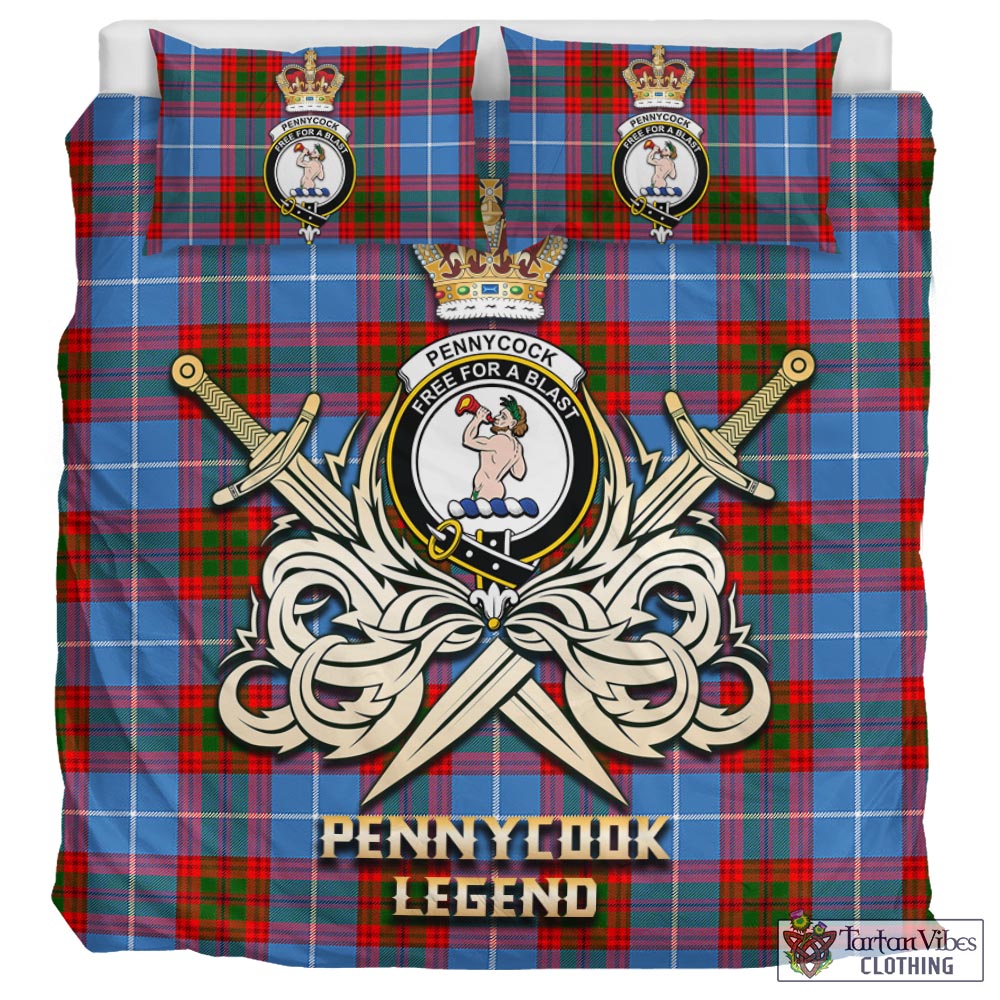 Tartan Vibes Clothing Pennycook Tartan Bedding Set with Clan Crest and the Golden Sword of Courageous Legacy