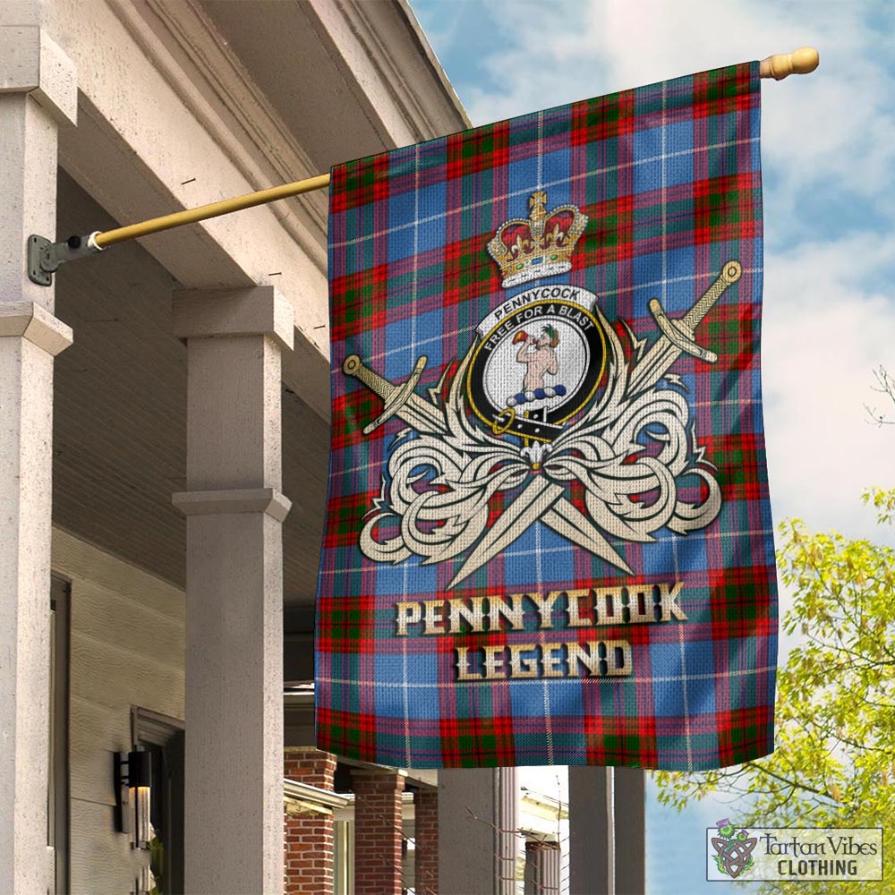 Tartan Vibes Clothing Pennycook Tartan Flag with Clan Crest and the Golden Sword of Courageous Legacy