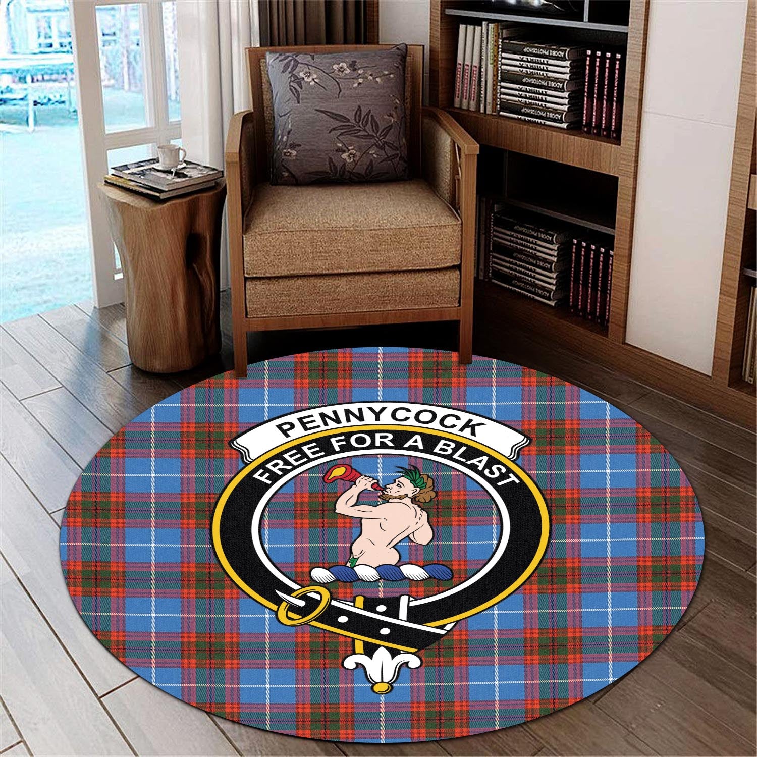 Pennycook Tartan Round Rug with Family Crest - Tartan Vibes Clothing