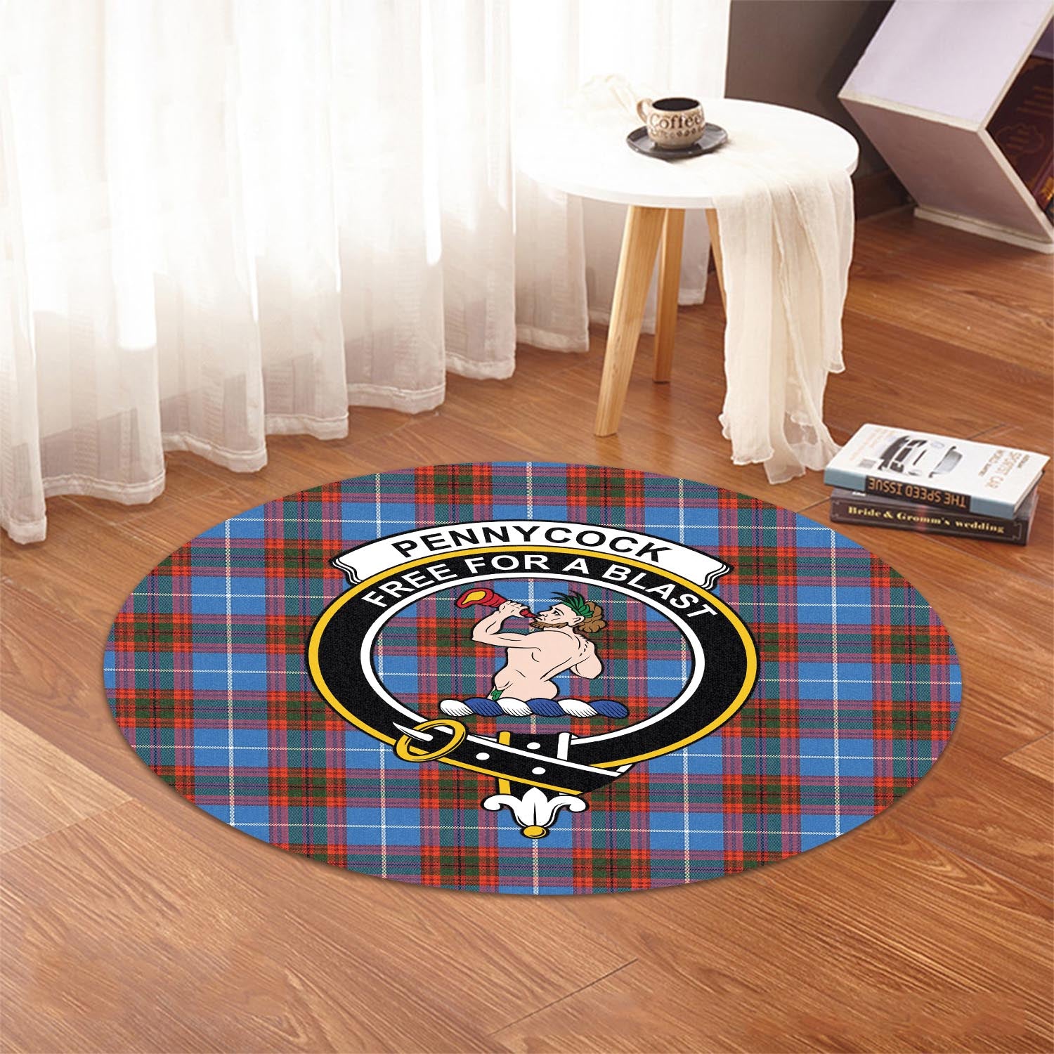Pennycook Tartan Round Rug with Family Crest - Tartan Vibes Clothing