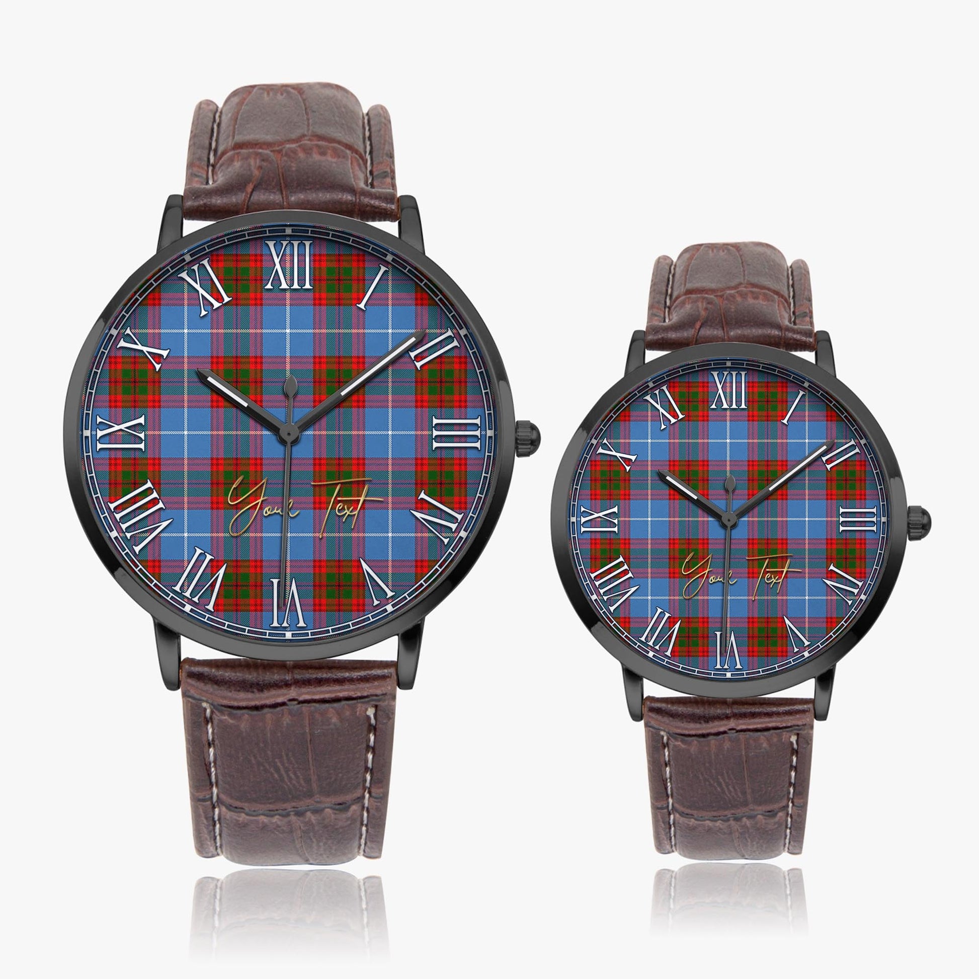 Pennycook Tartan Personalized Your Text Leather Trap Quartz Watch Ultra Thin Black Case With Brown Leather Strap - Tartanvibesclothing