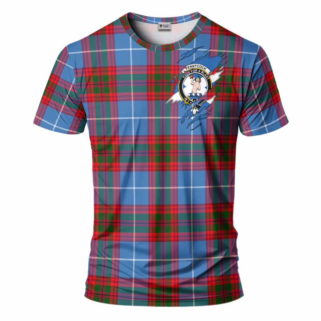 Pennycook Clan Crest In Me Tartan T-Shirt Scotland Flag Style
