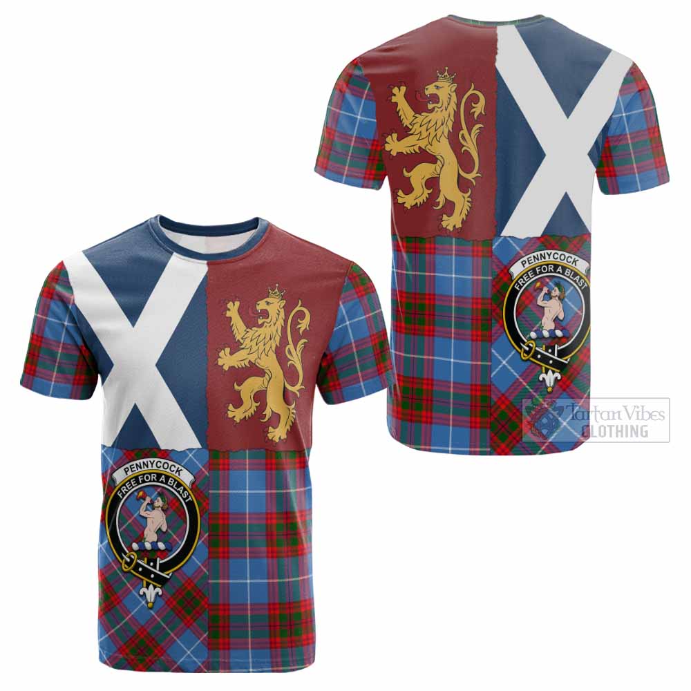 Pennycook Crest Tartan Cotton T-shirt with Lion Rampant Saltire Style - Tartan Vibes Clothing