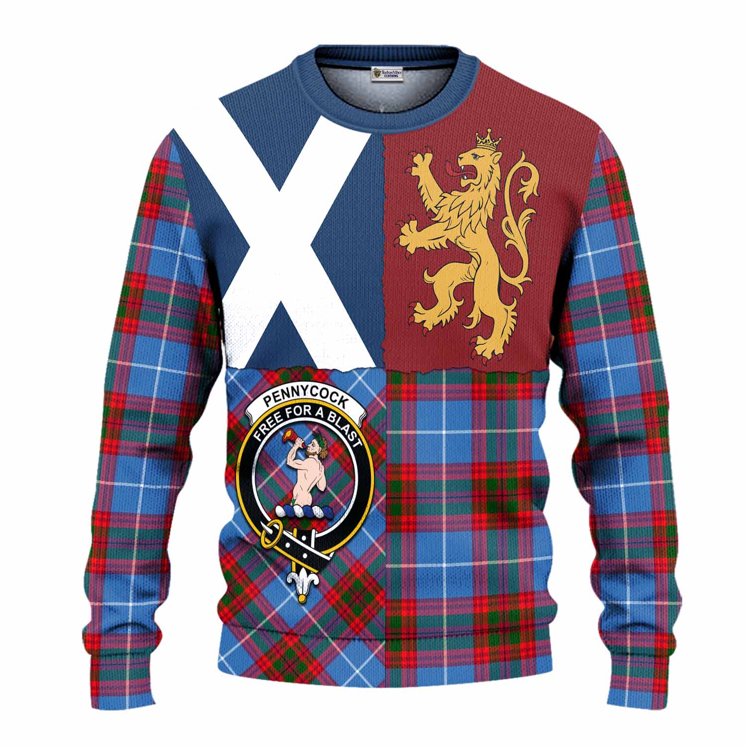 Pennycook Crest Tartan Knitted Sweater with Lion Rampant Saltire Style